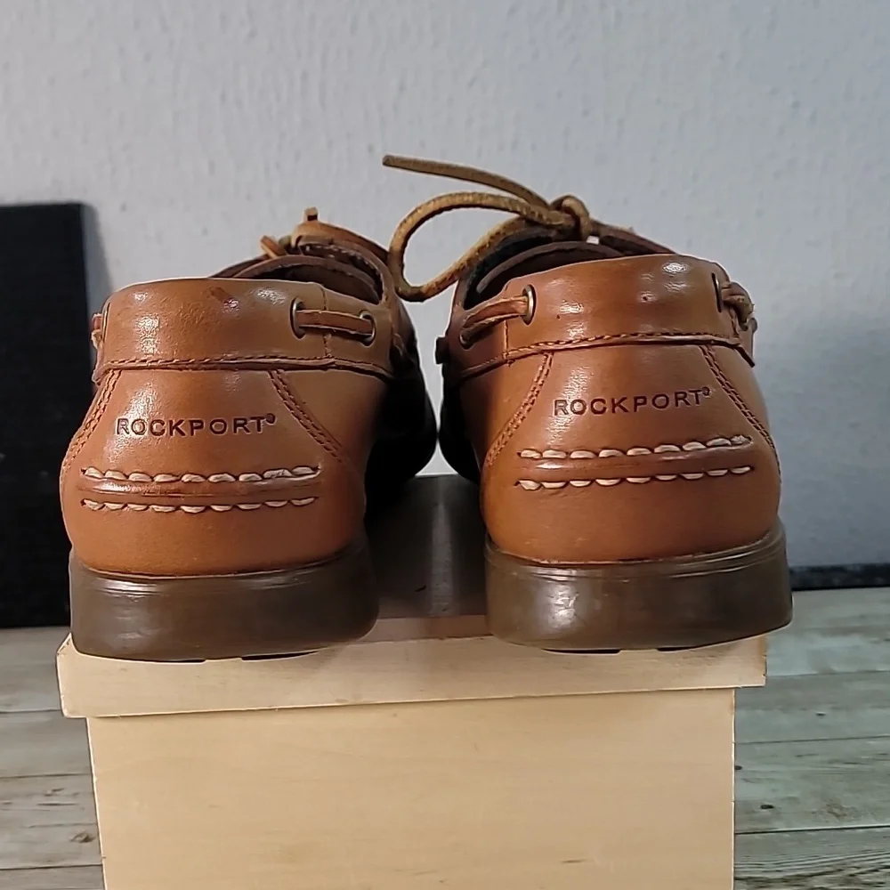 Rockport Mens Handsewn Leather Boat Style Shoes Light Caramel Brown Size 8½‎ 8.5